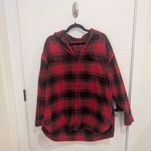 Roots Black Red Plaid Cotton Buttondown Shirt Size Large